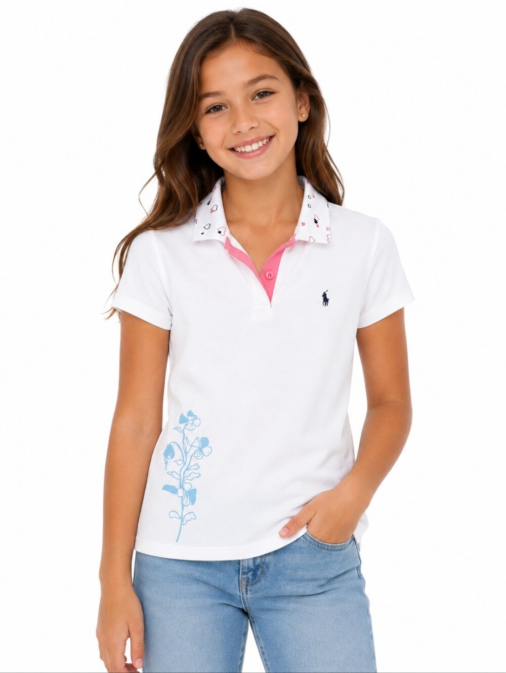 Ralph Lauren Kids White Polo Shirt with Pink Accents